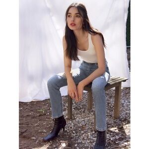 Reformation High Waisted Straight Leg y Distressed Knee Rip Liza Jeans Palermo